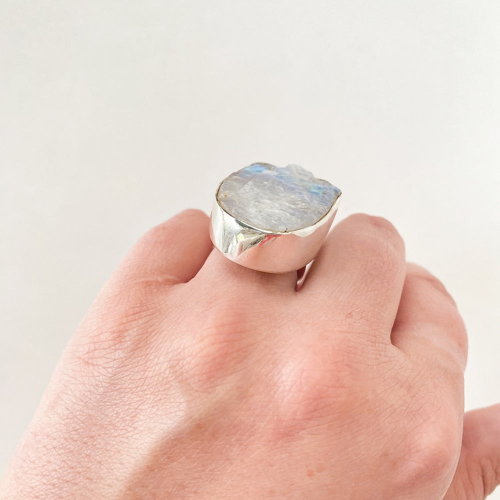 Rough Moonstone Ring - Oval Size 6