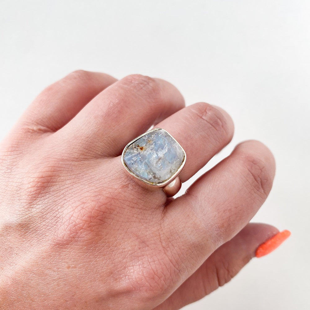 Rough Moonstone Ring - Square Size 7