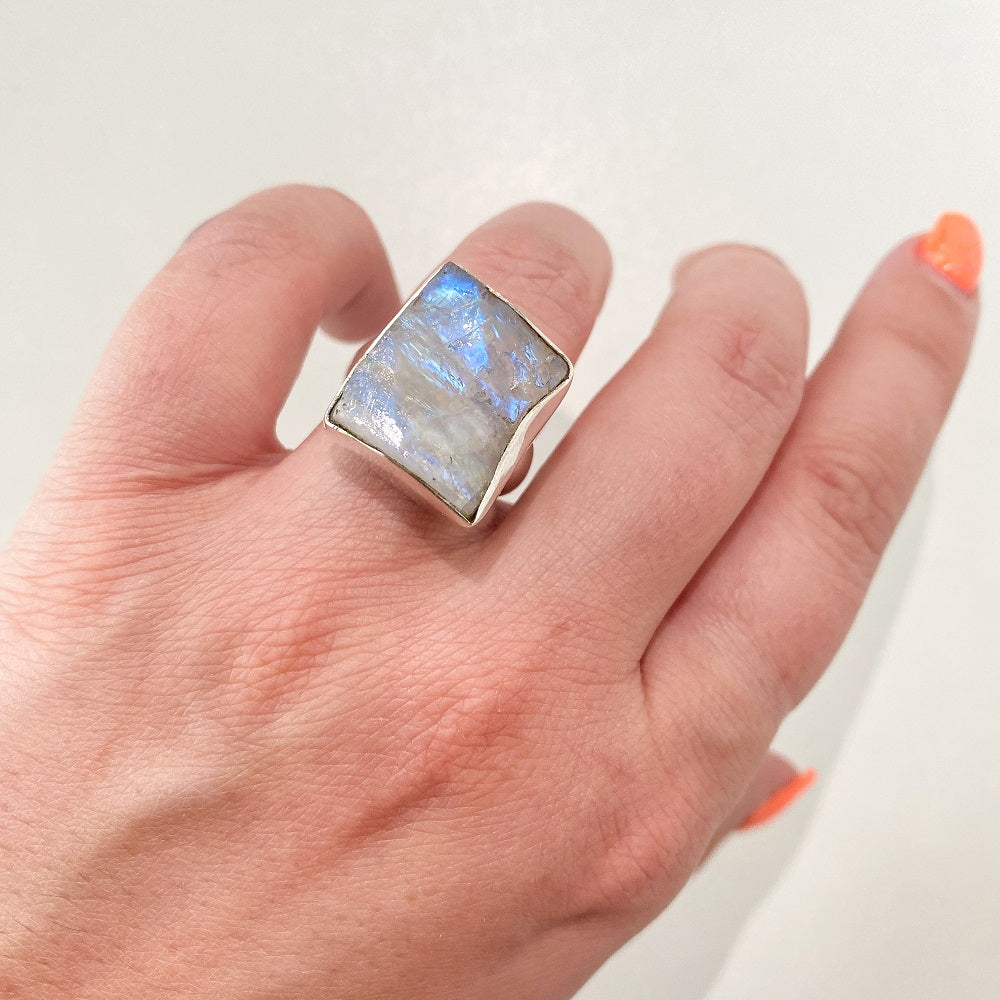 Rough Moonstone Ring - Square Size 8